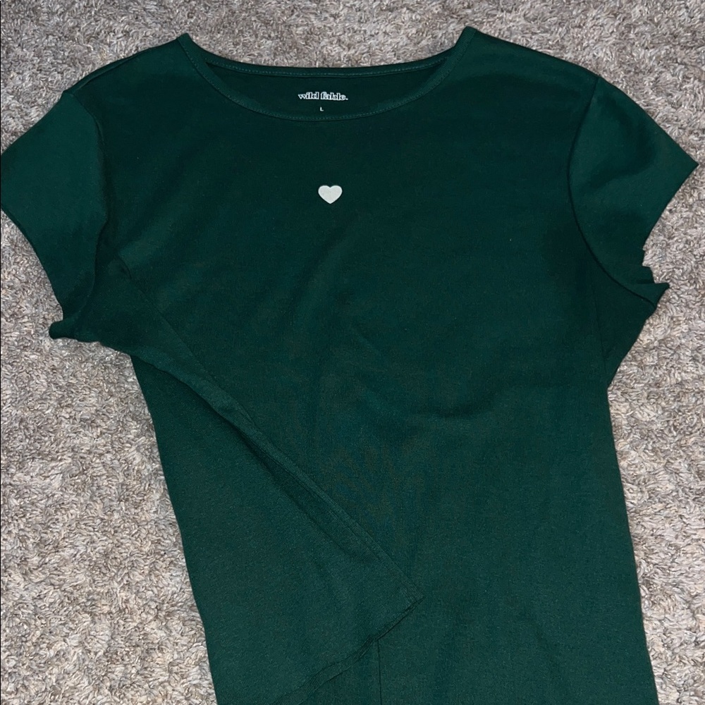 wild fable Forest Green Short Sleeve Tee with White Heart